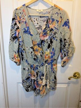 Umgee Sage Romper with Blue and Peach Floral Print